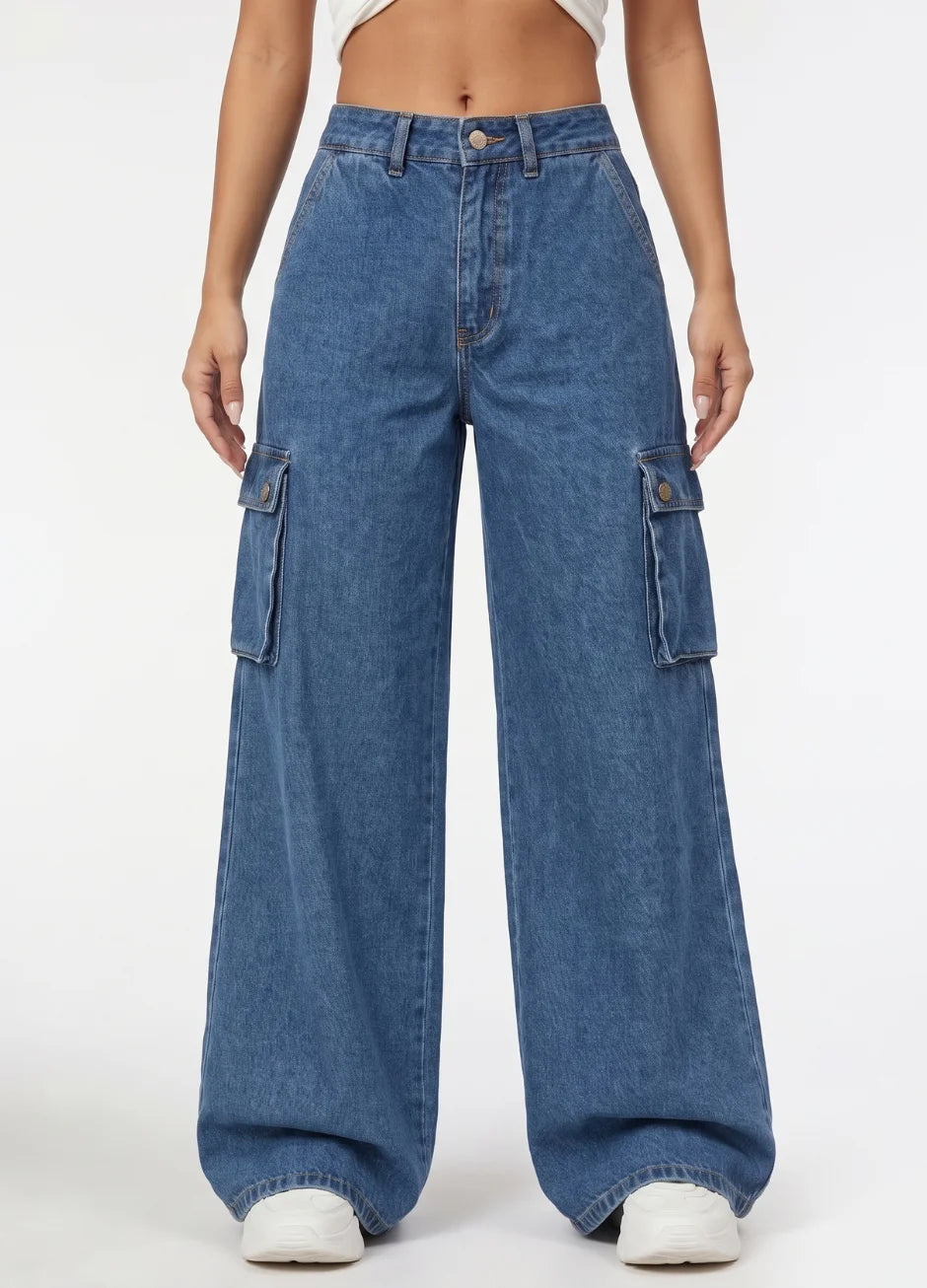 High Rise Wide Leg Cargo Jeans