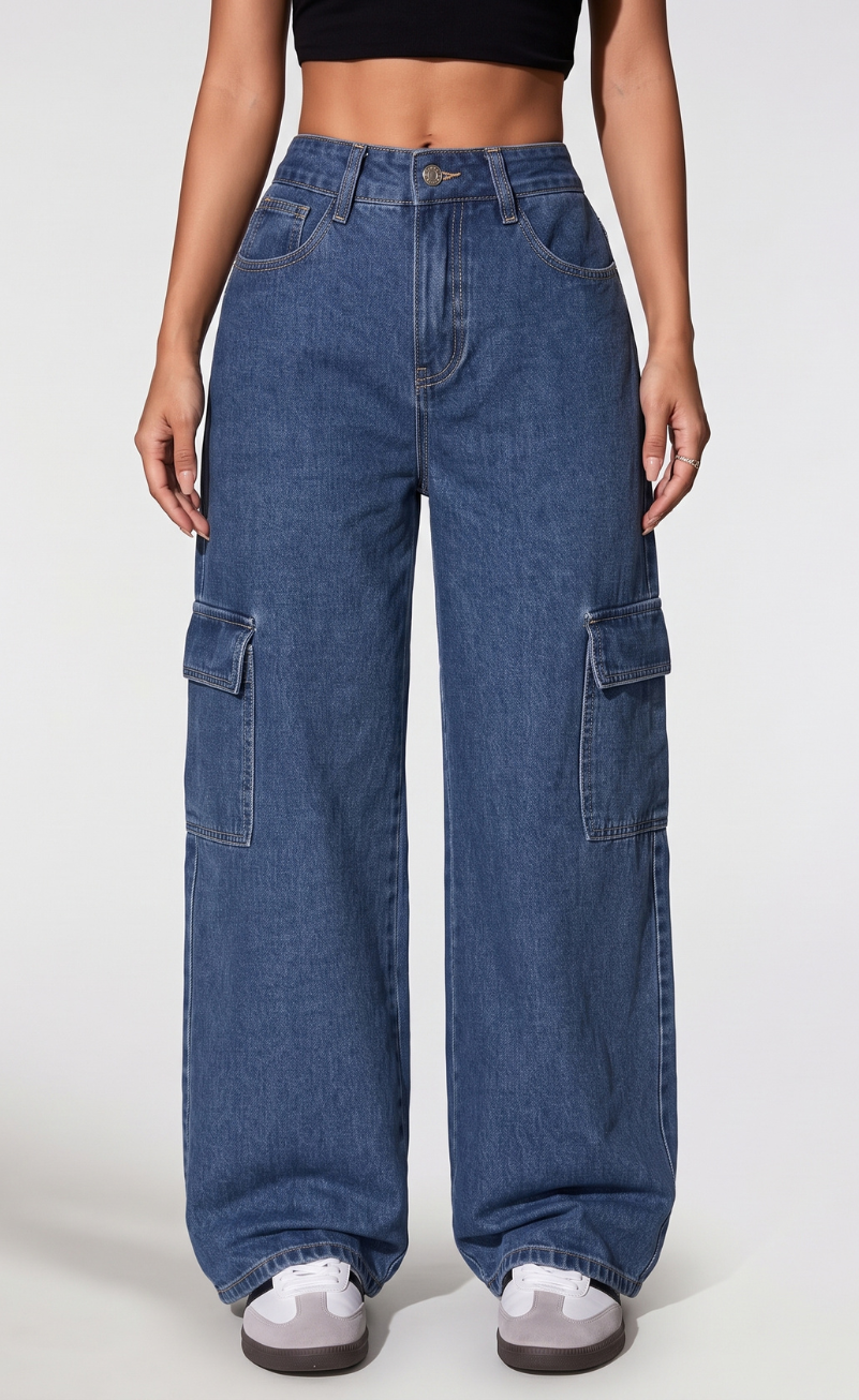 Zara Blue Cargo Wide Leg Jeans (MINOR FAULT)