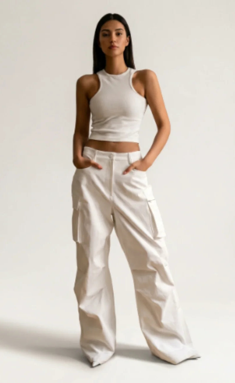 Baggy Cargo Wide-Leg Jeans - White