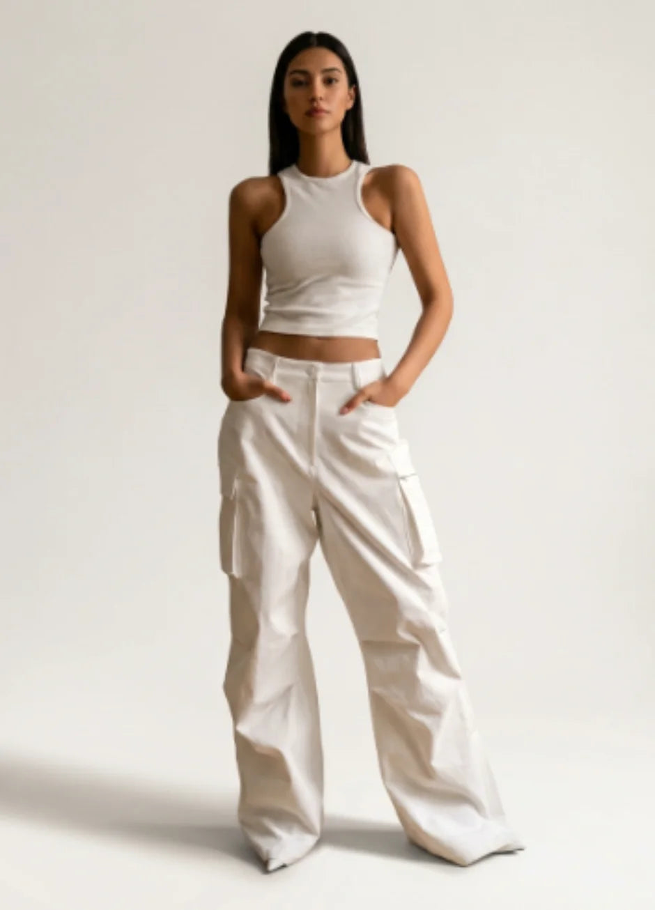 Baggy Cargo Wide-Leg Jeans - White