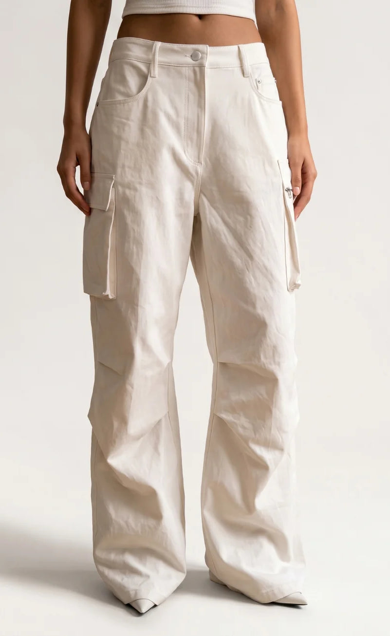 Baggy Cargo Wide-Leg Jeans - White