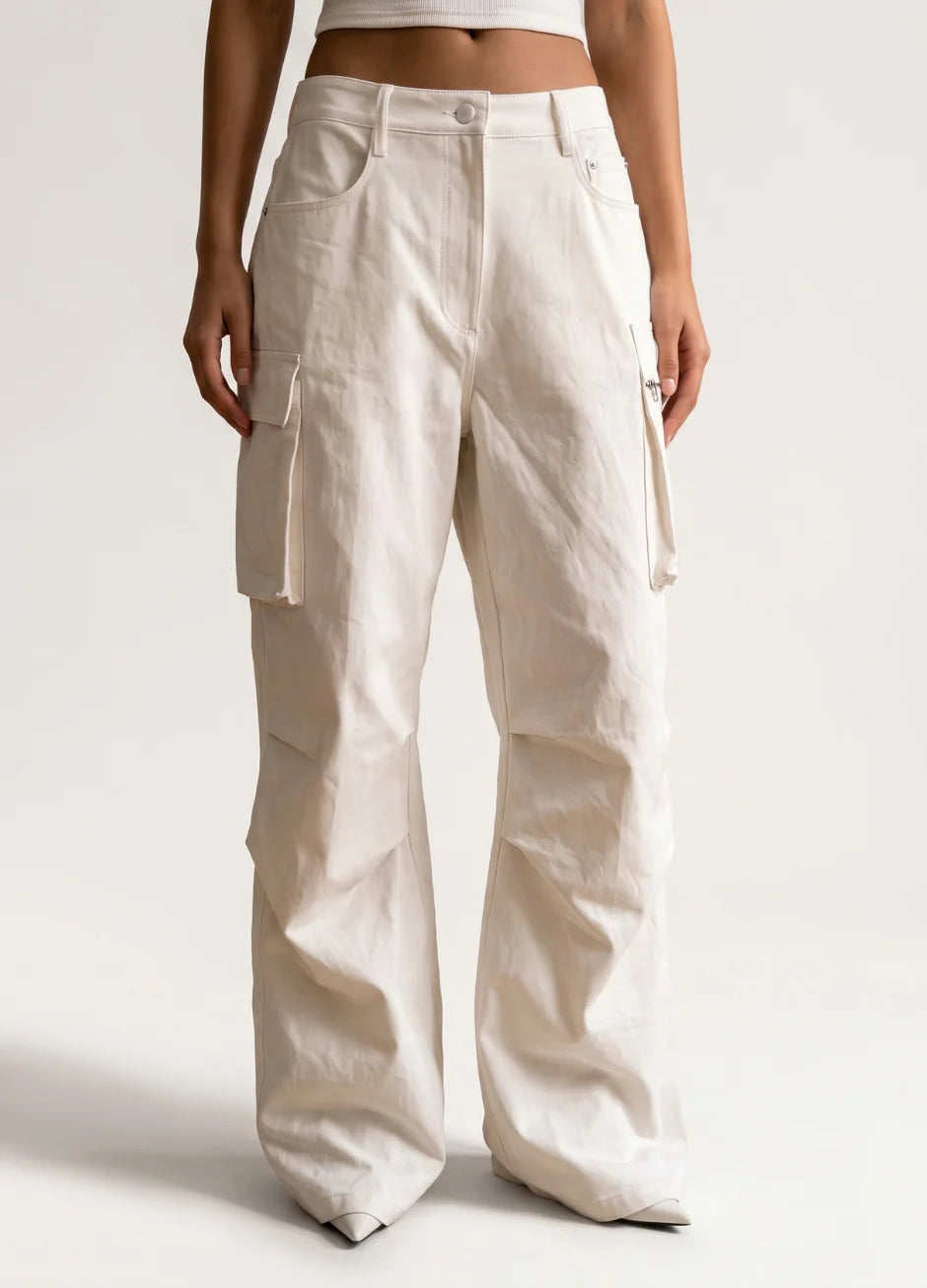 Baggy Cargo Wide-Leg Jeans - White