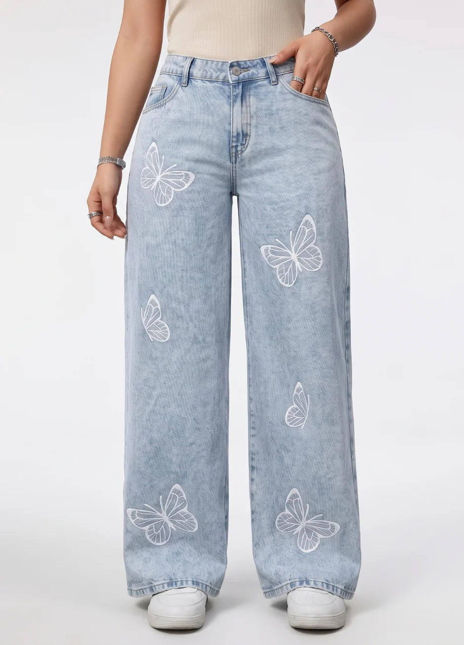 D600 Blue Bloom Wide-Leg Jeans (MINOR FAULT)