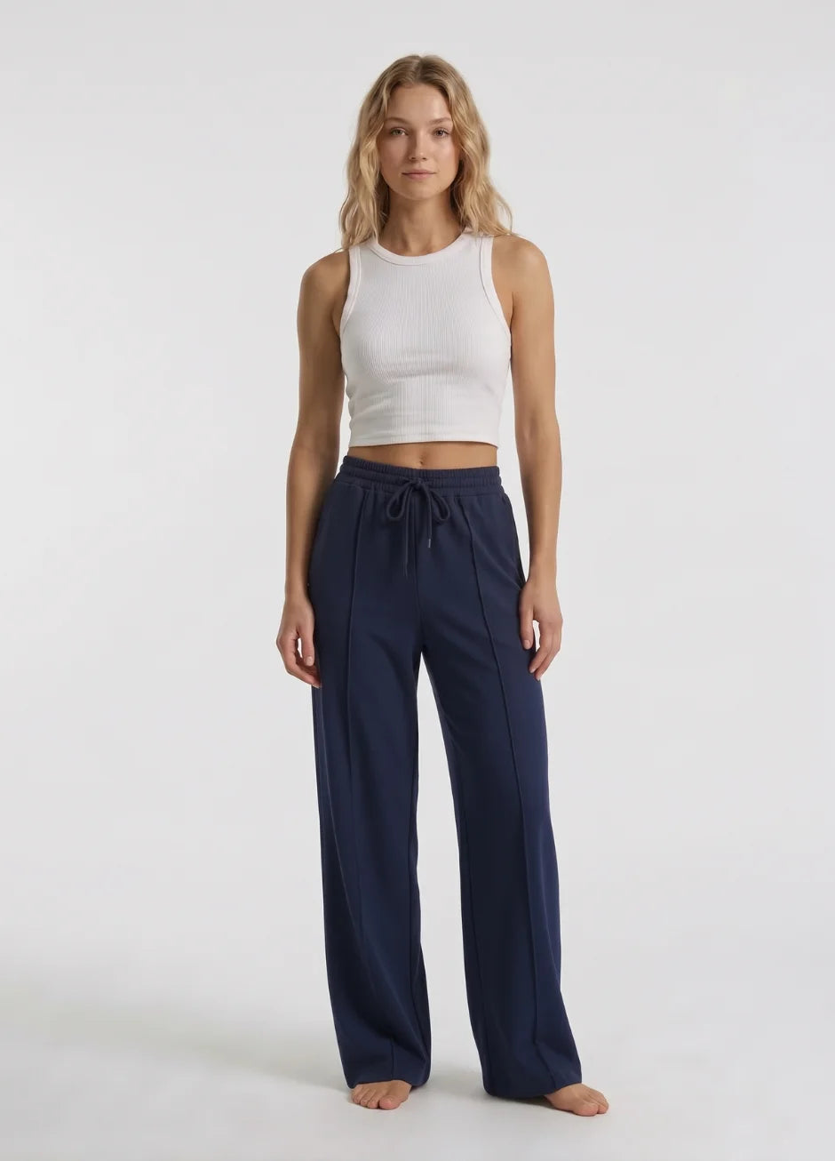 Front-Seam Wide-Leg Trouser - Navy Blue