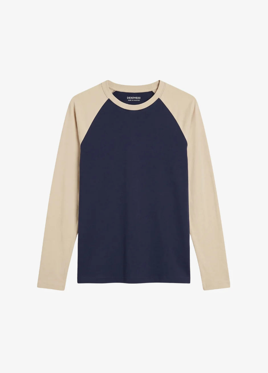 Contrast Raglan Sleeve Top | Blue/Beige