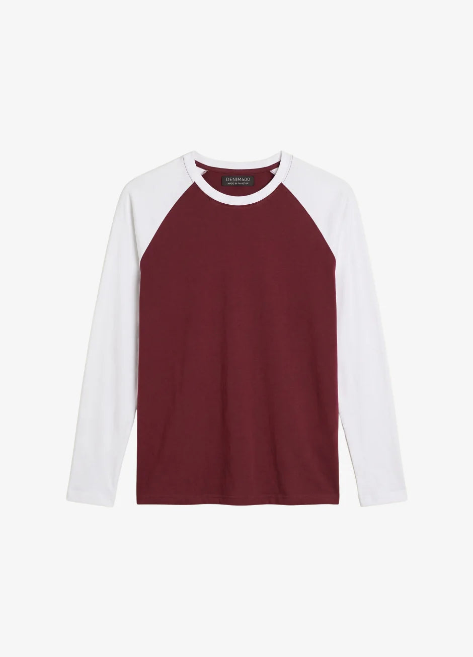 Contrast Raglan Sleeve Top | Maroon/White