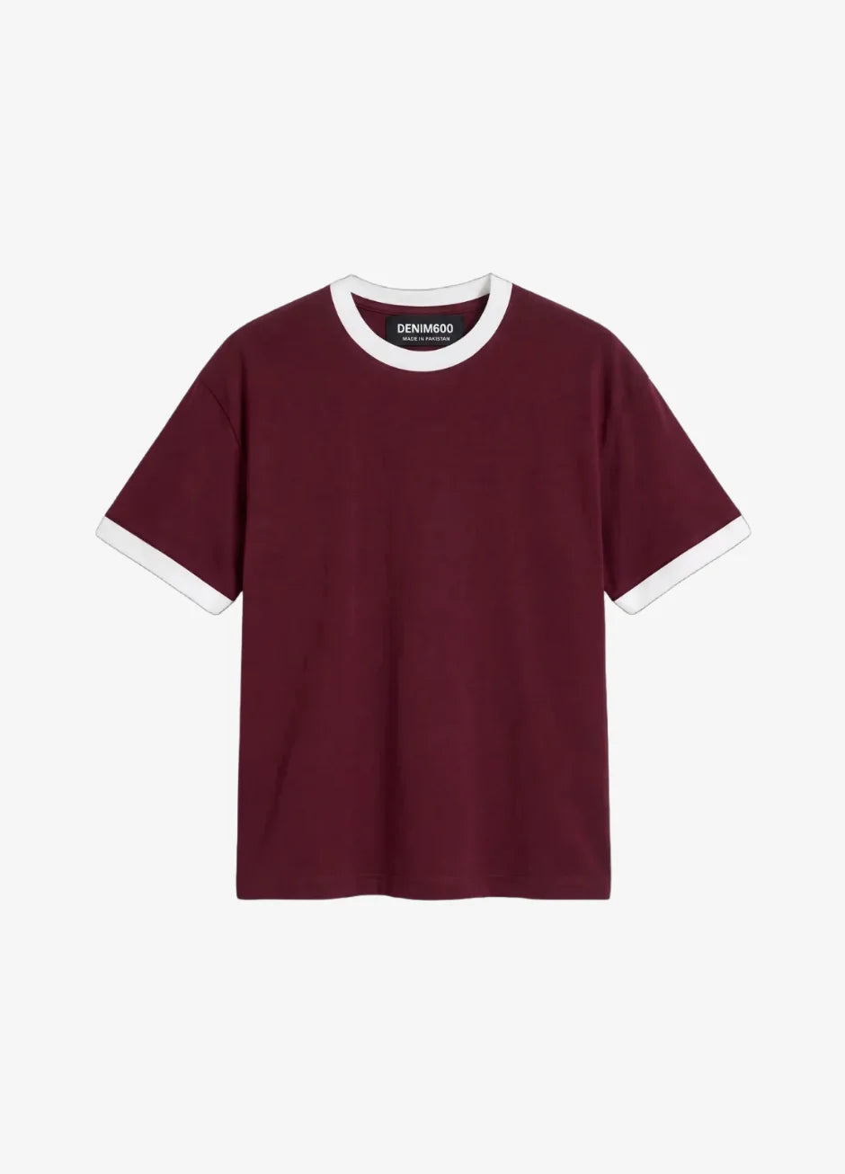 Contrast Trim T-Shirt - Maroon