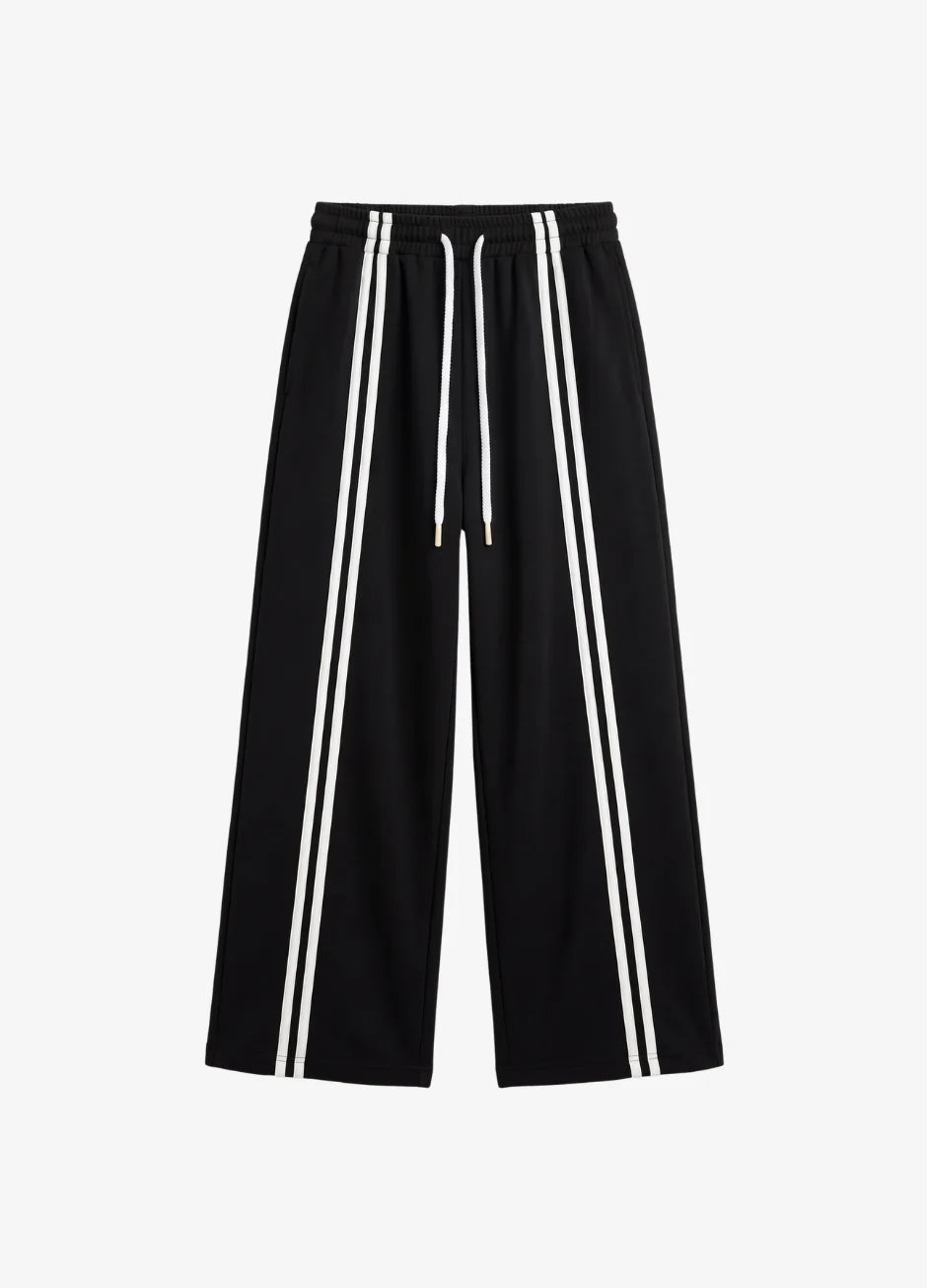 D600 Front Stripe Wide Leg Trousers | Black