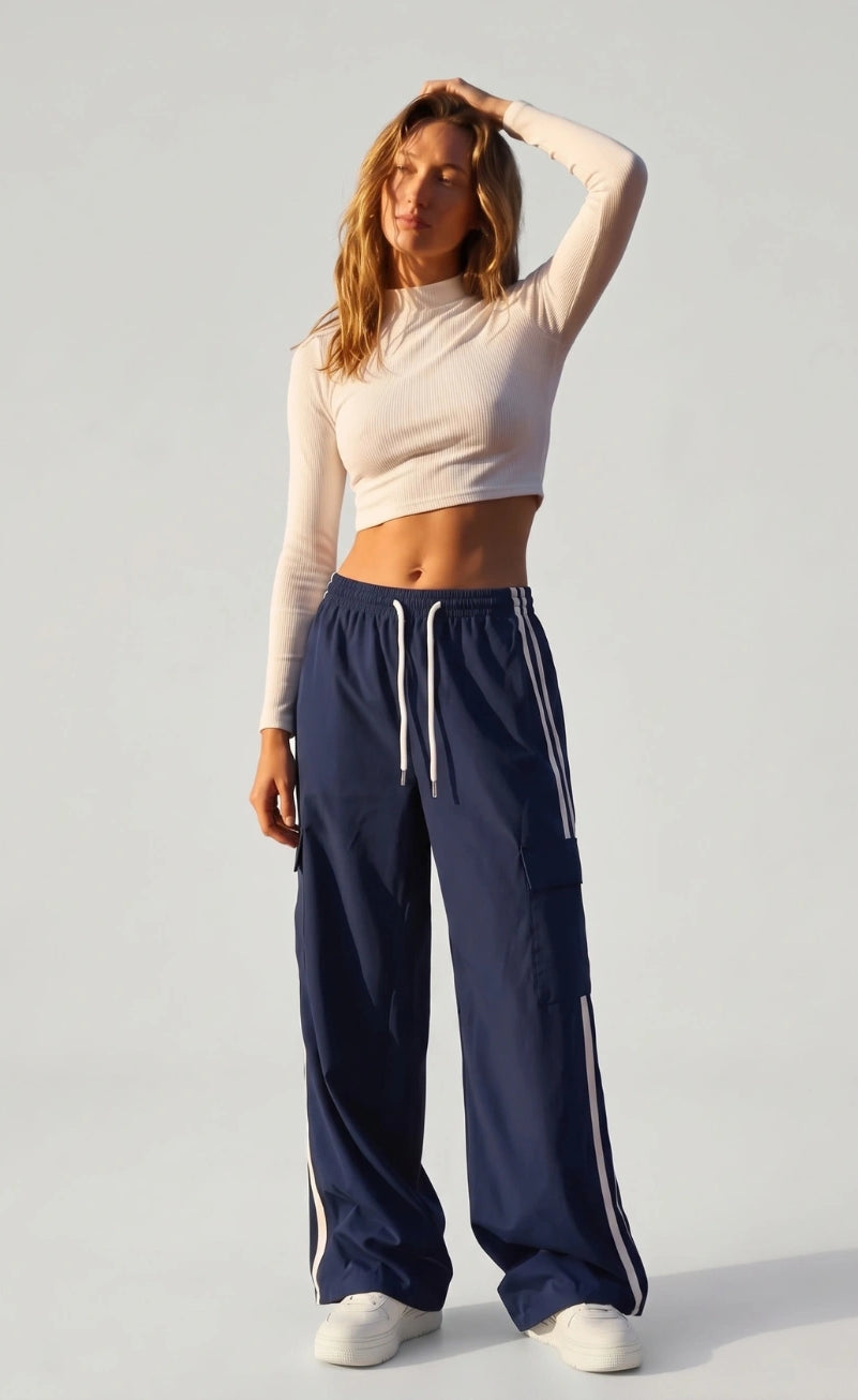 D600 Stripe Cargo Wide-Leg Trouser | Navy Blue