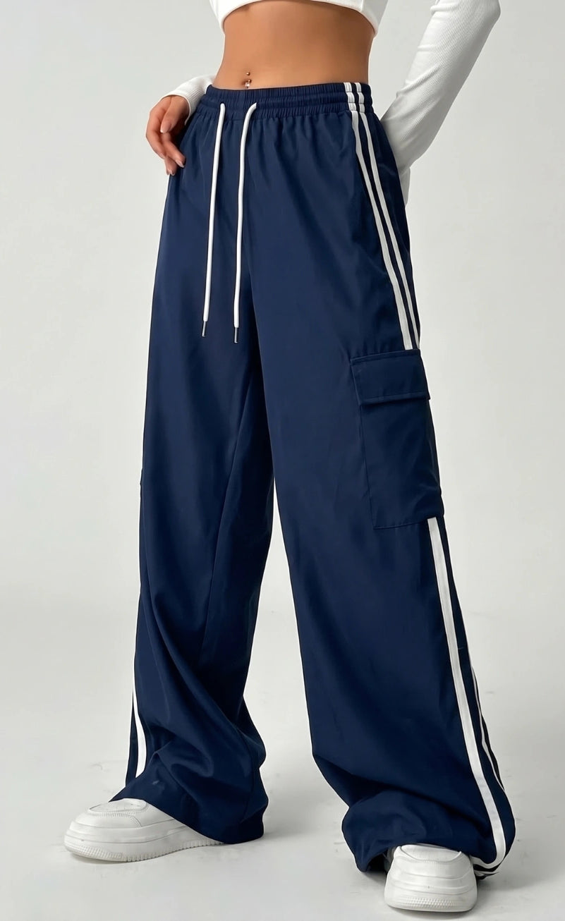 D600 Stripe Cargo Wide-Leg Trouser | Navy Blue