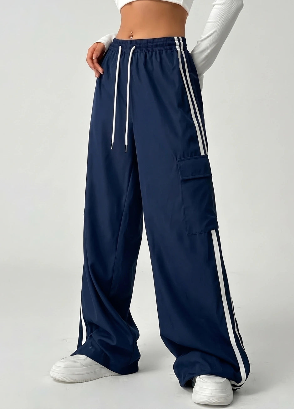 D600 Stripe Cargo Wide-Leg Trouser | Navy Blue
