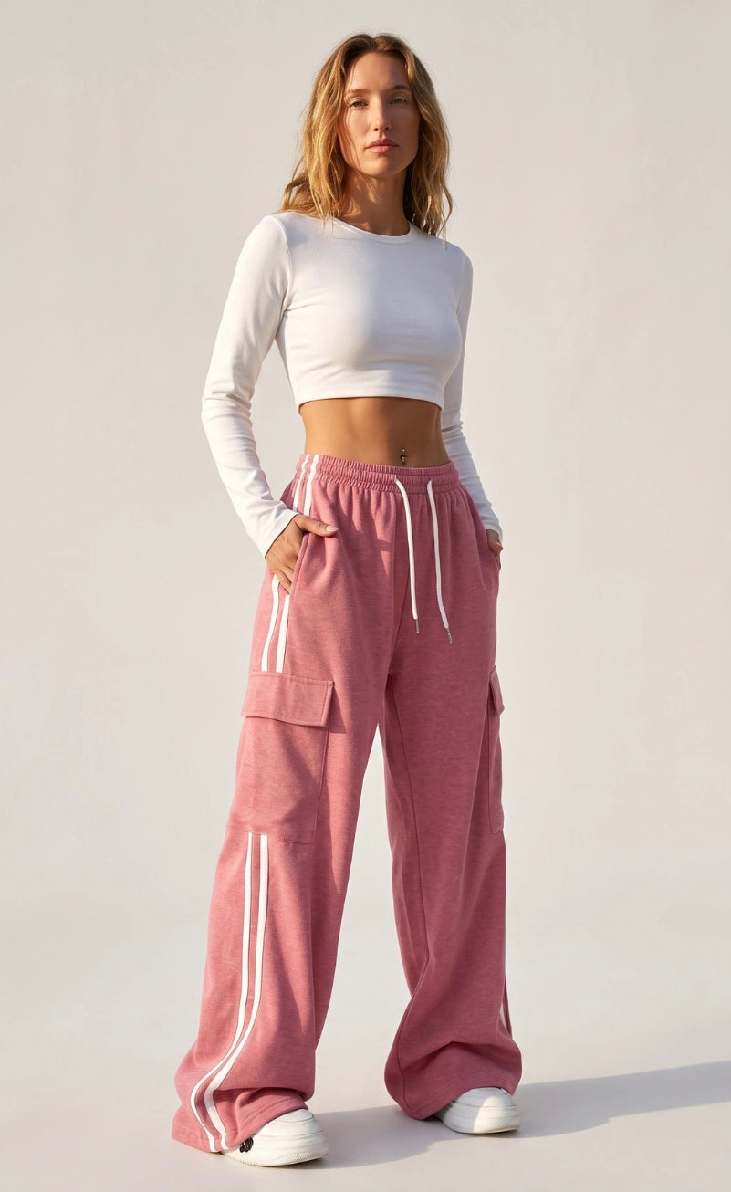 D600 Stripe Cargo Wide-Leg Trouser - Baby Pink