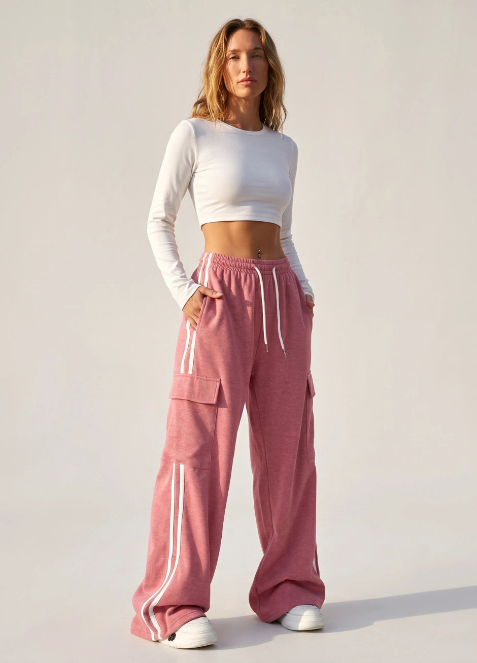 D600 Stripe Cargo Wide-Leg Trouser - Baby Pink