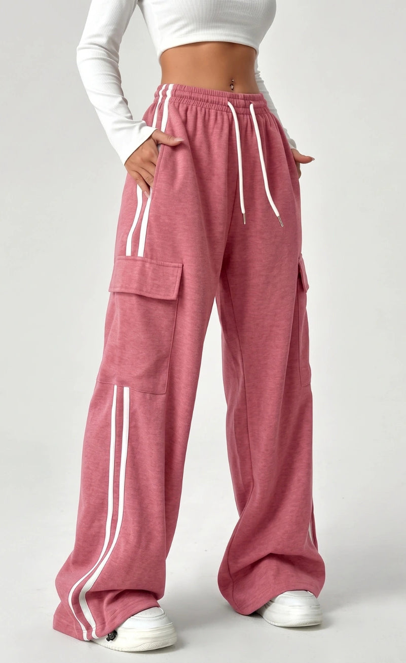 D600 Stripe Cargo Wide-Leg Trouser - Baby Pink