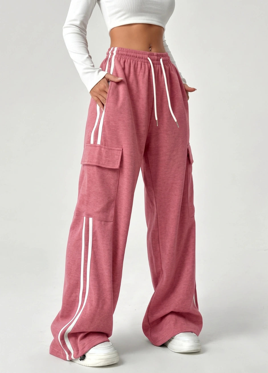 D600 Stripe Cargo Wide-Leg Trouser - Baby Pink