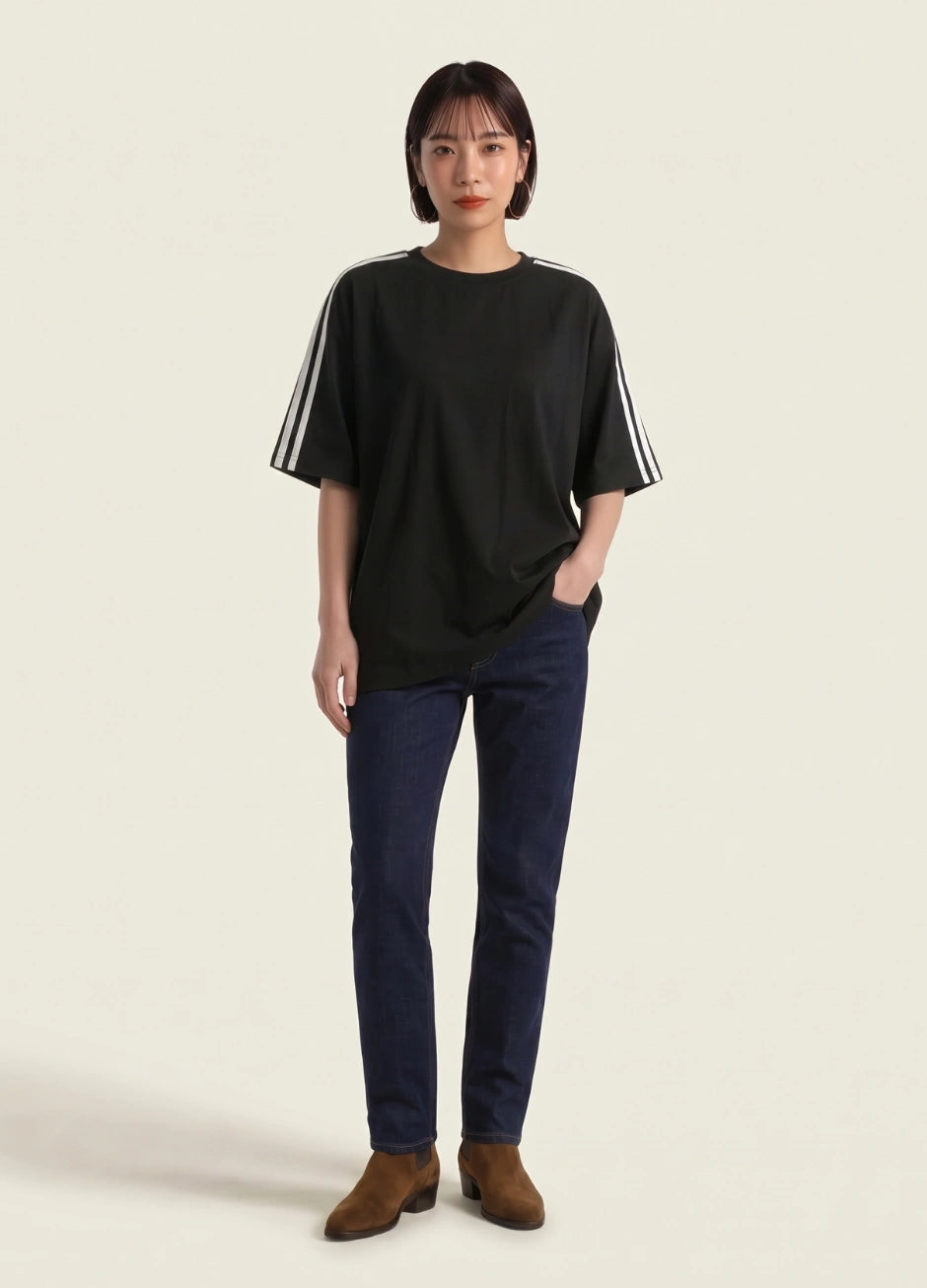 Oversized Stripe T-Shirt - Black