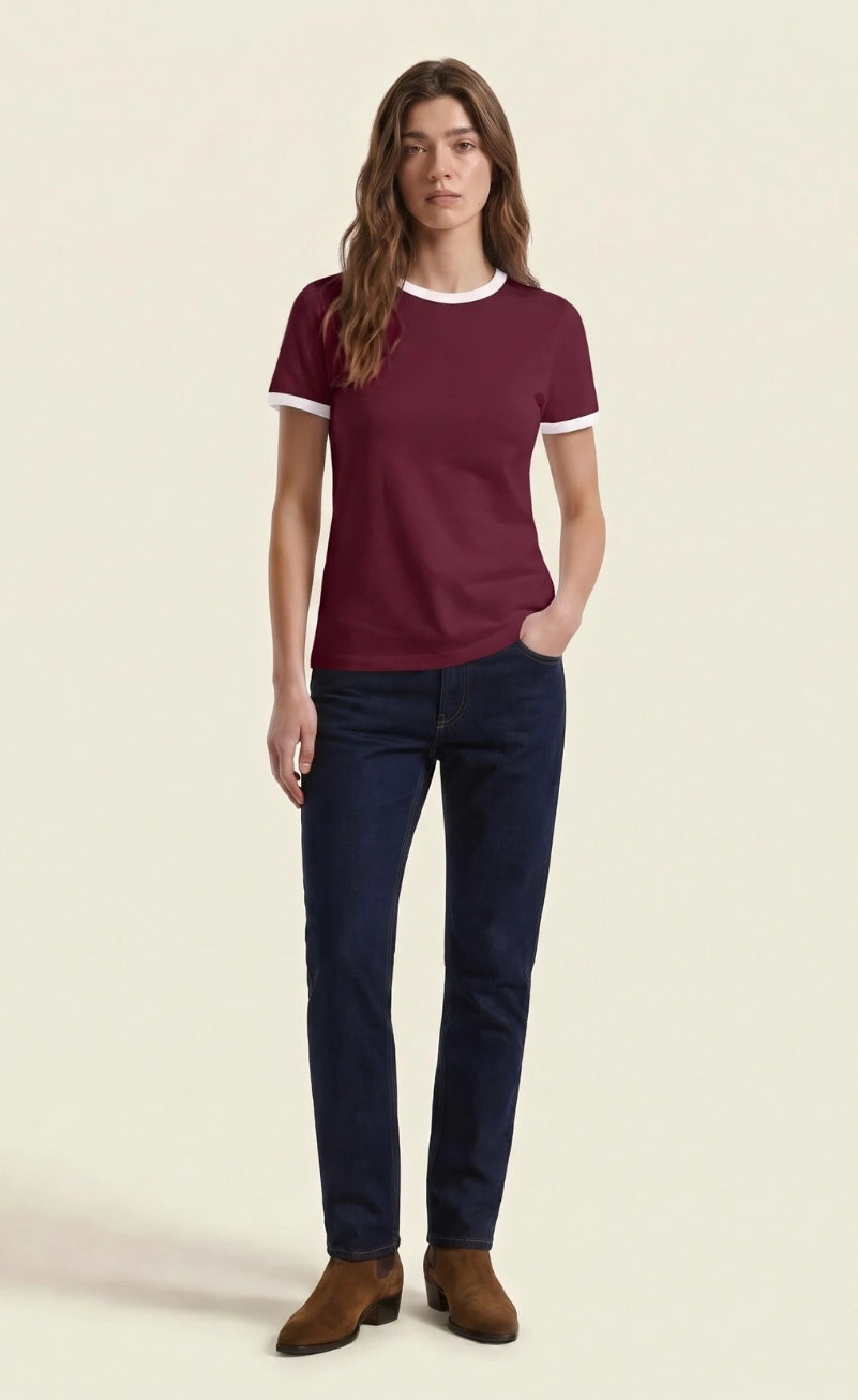 Contrast Trim T-Shirt - Maroon