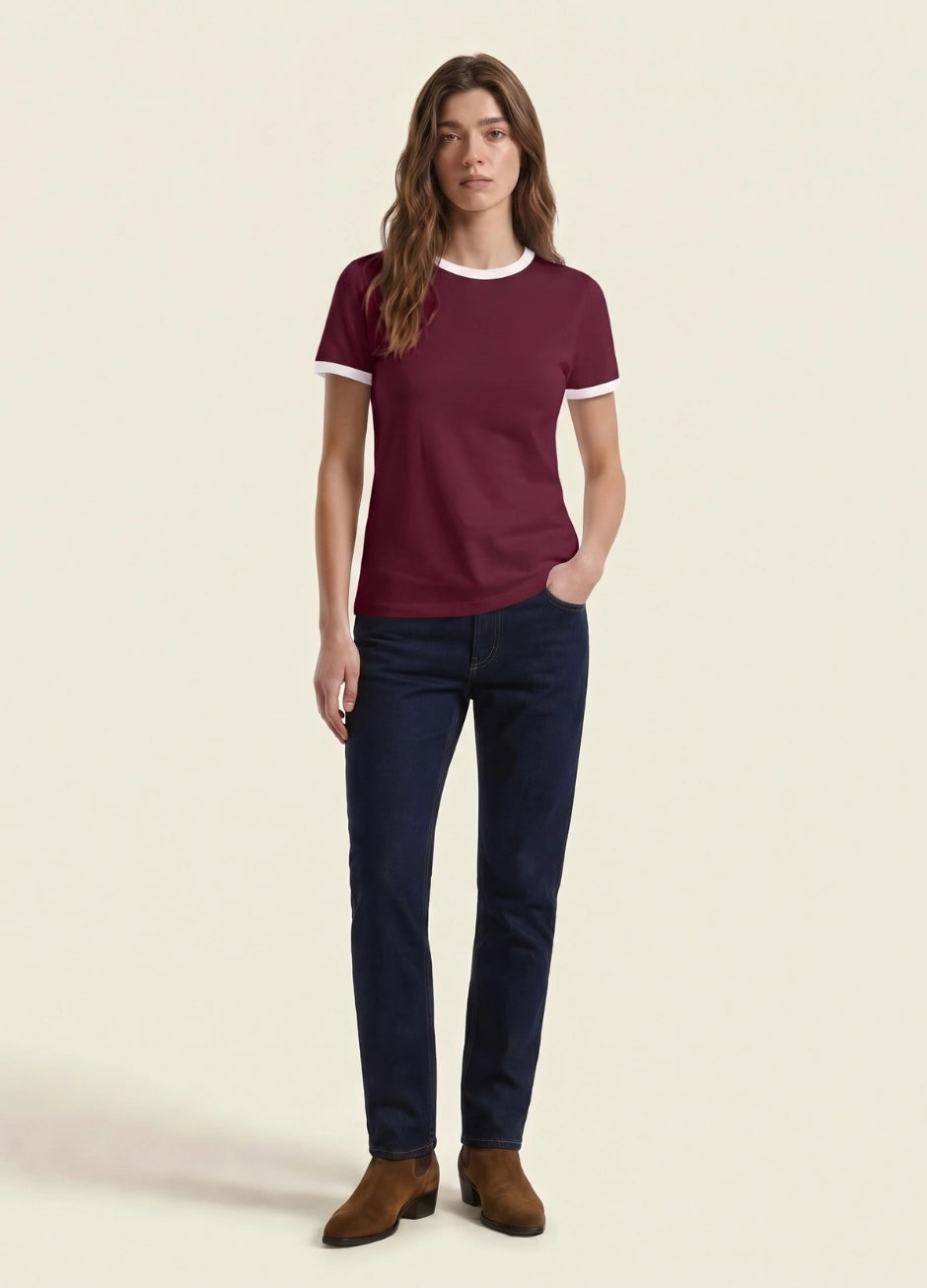 Contrast Trim T-Shirt - Maroon