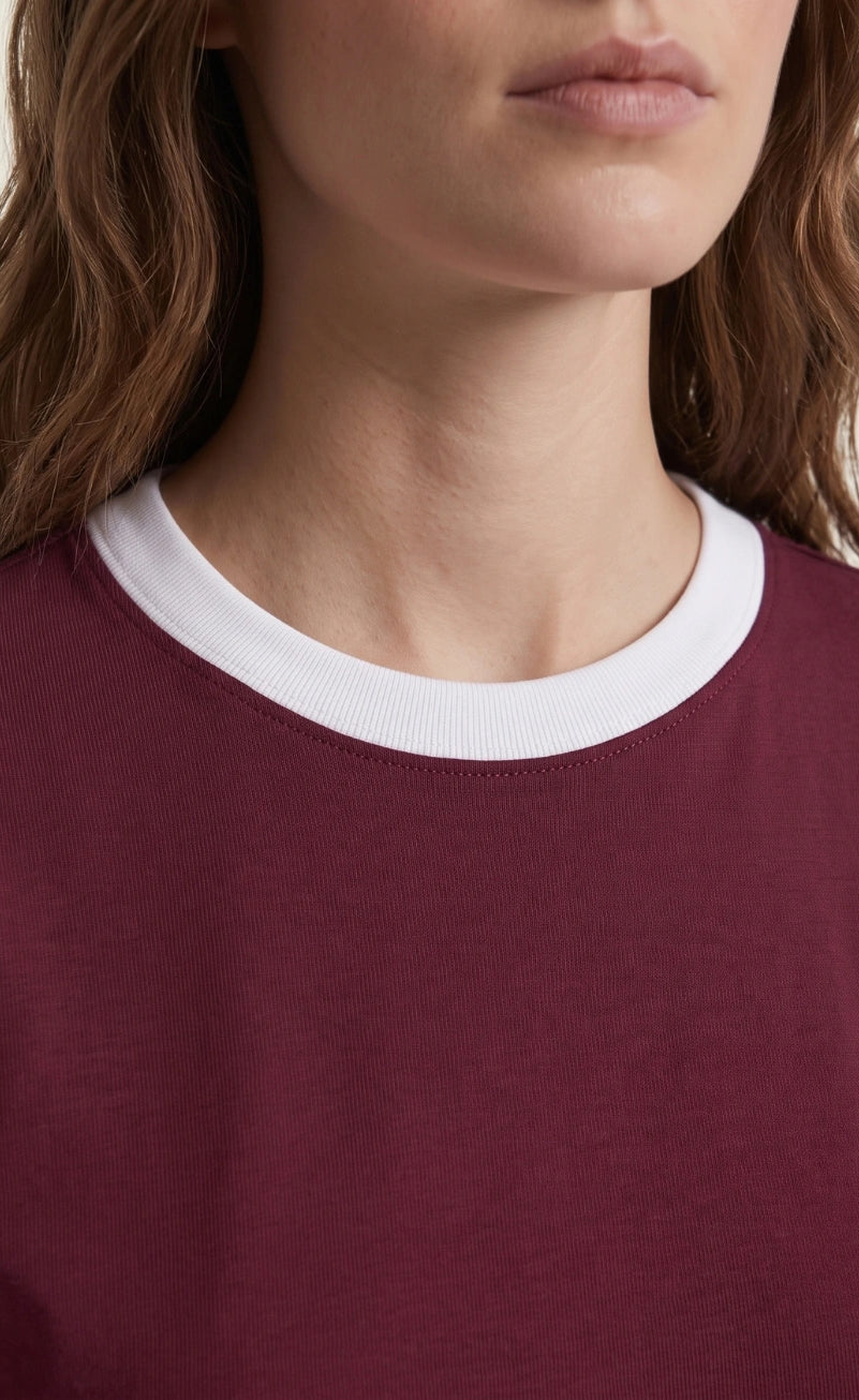 Contrast Trim T-Shirt - Maroon