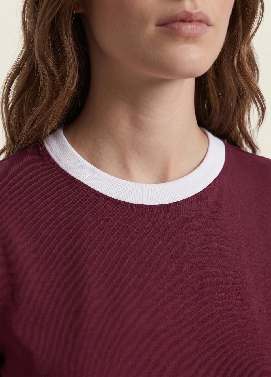 Contrast Trim T-Shirt - Maroon