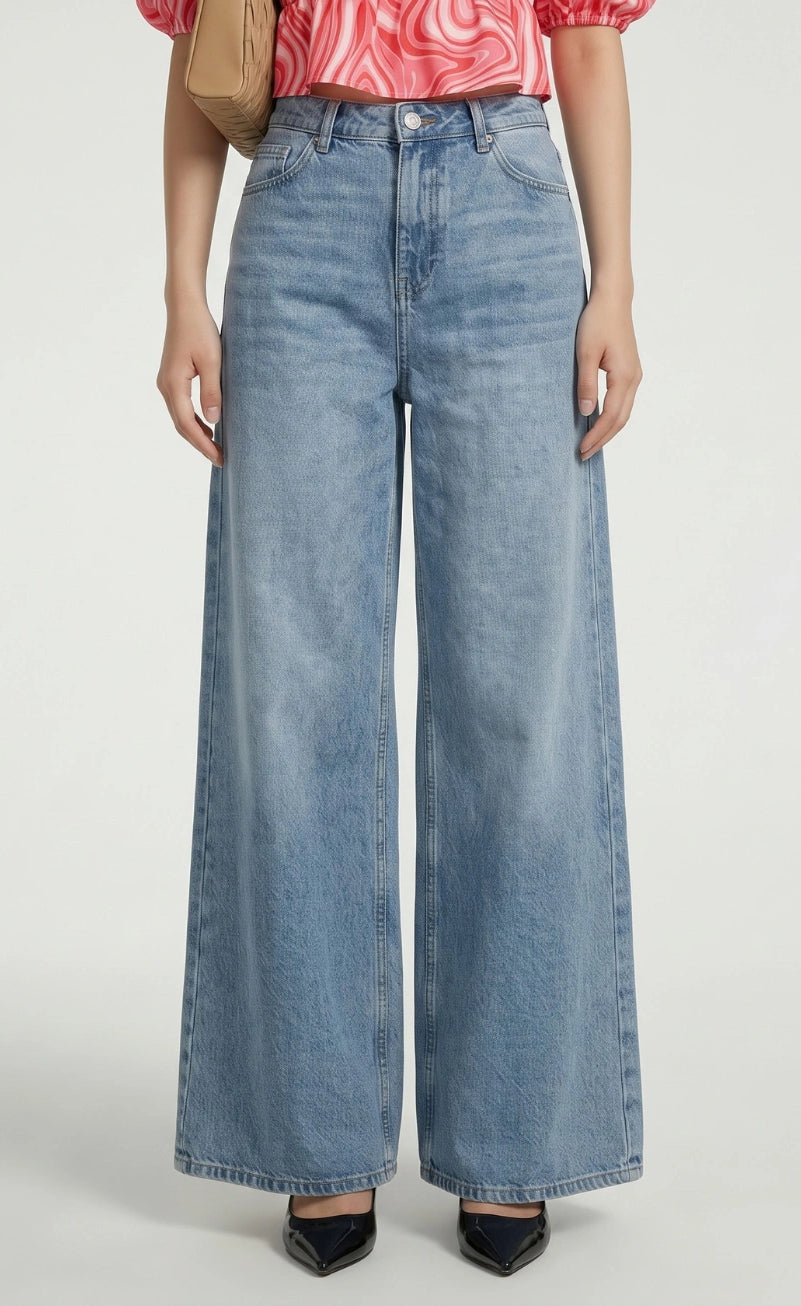 Blue High Rise Extra Wide Leg Jeans