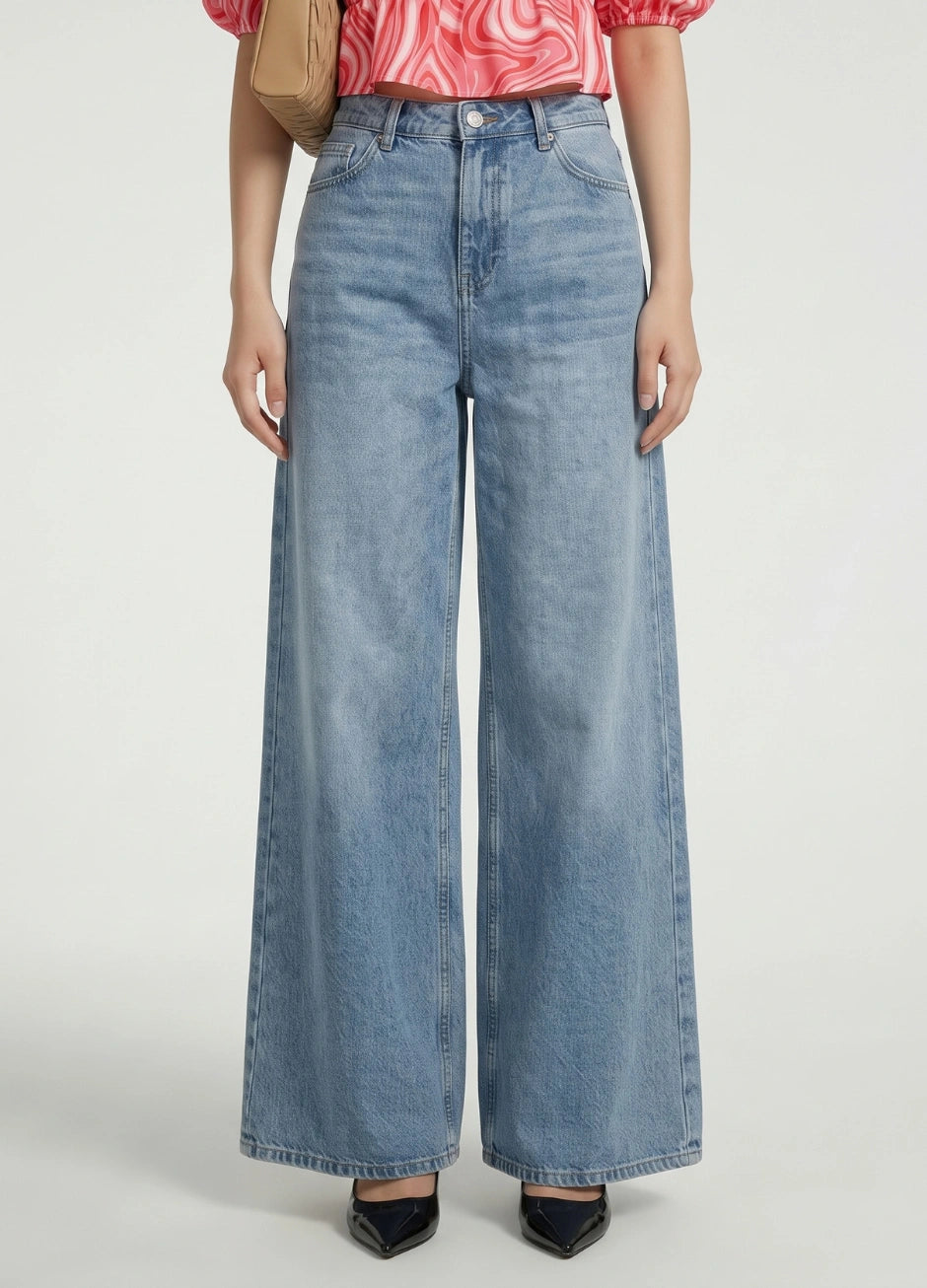 Blue High Rise Extra Wide Leg Jeans