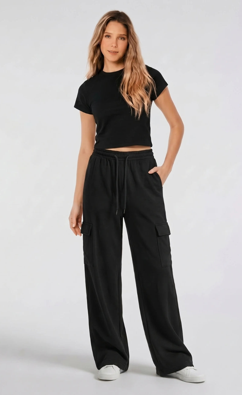 Zara Pure Black High Waisted Cargo Sweatpant