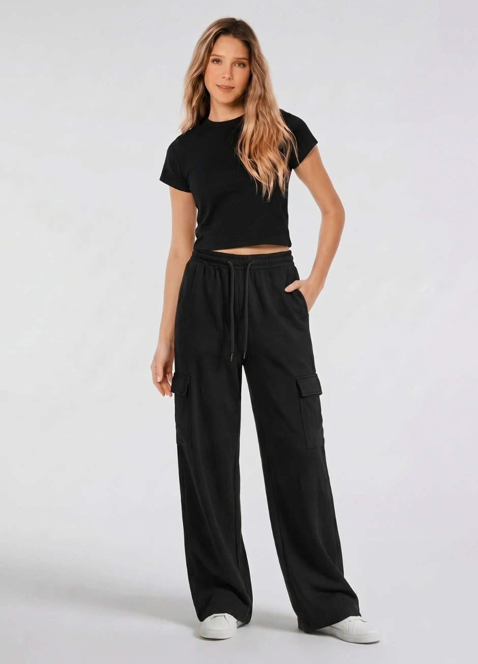 Zara Pure Black High Waisted Cargo Sweatpant