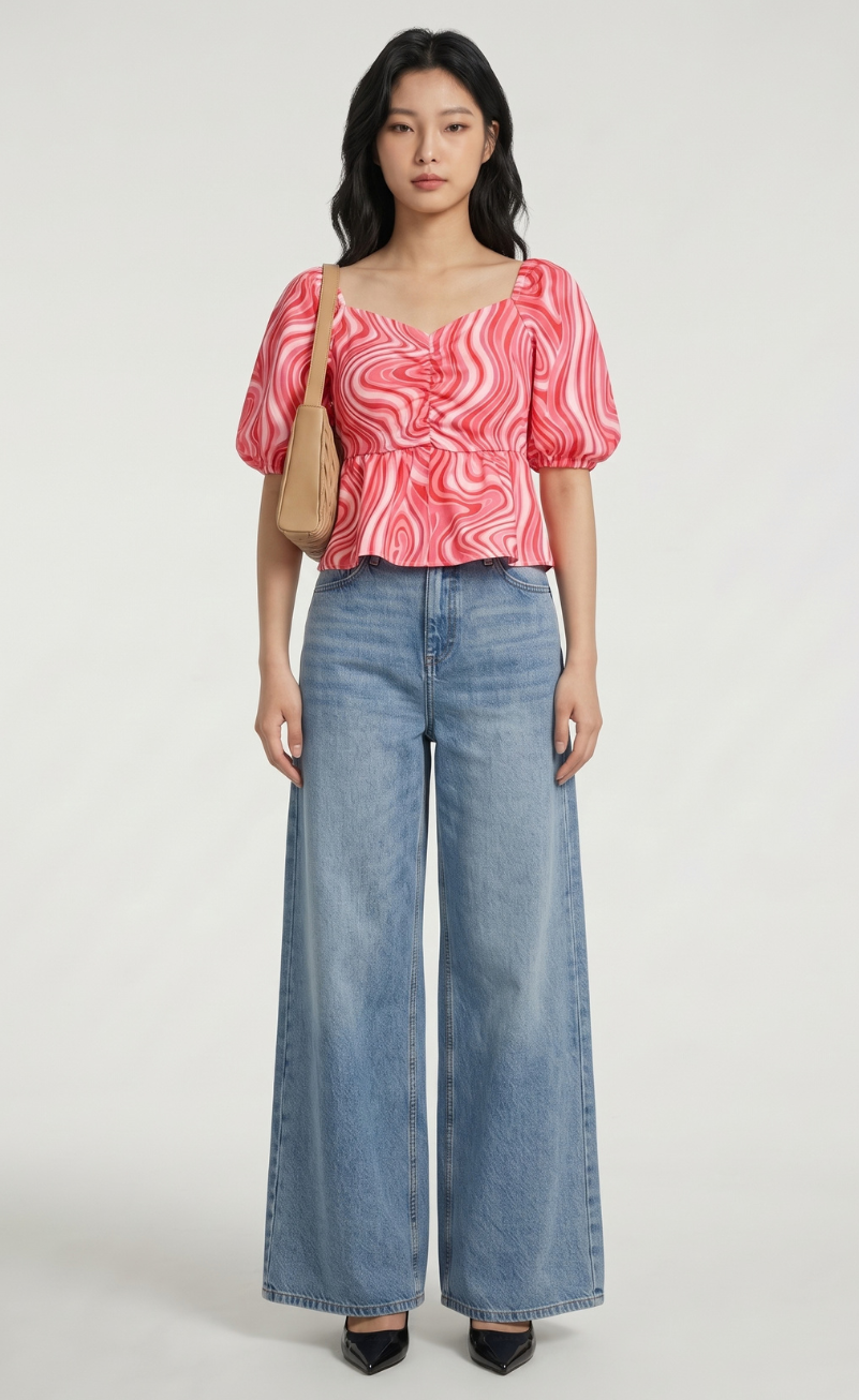 Blue High Rise Extra Wide Leg Jeans