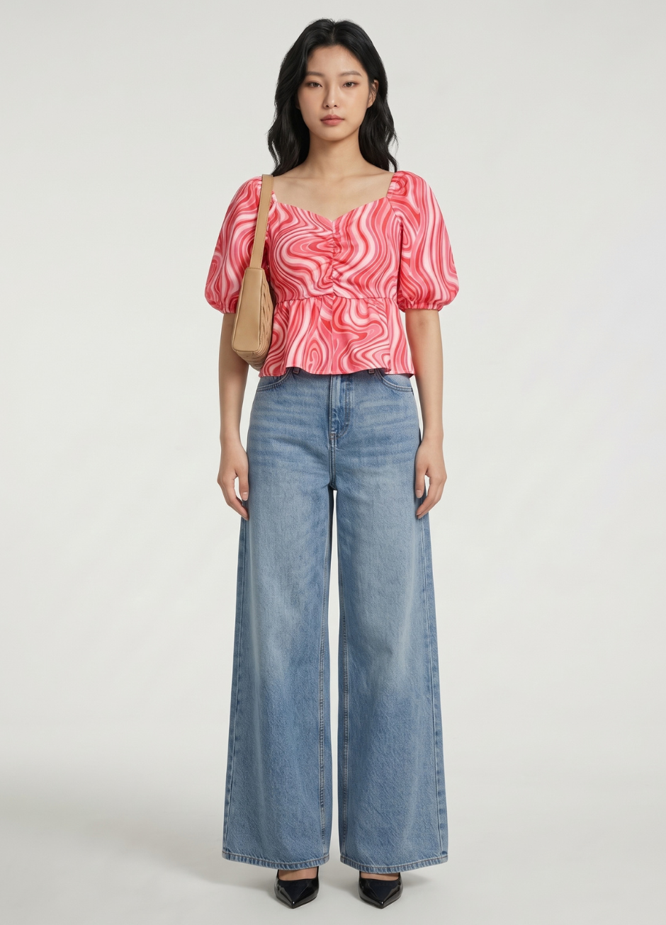 Blue High Rise Extra Wide Leg Jeans