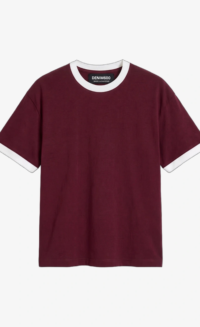 Contrast Trim T-Shirt - Maroon