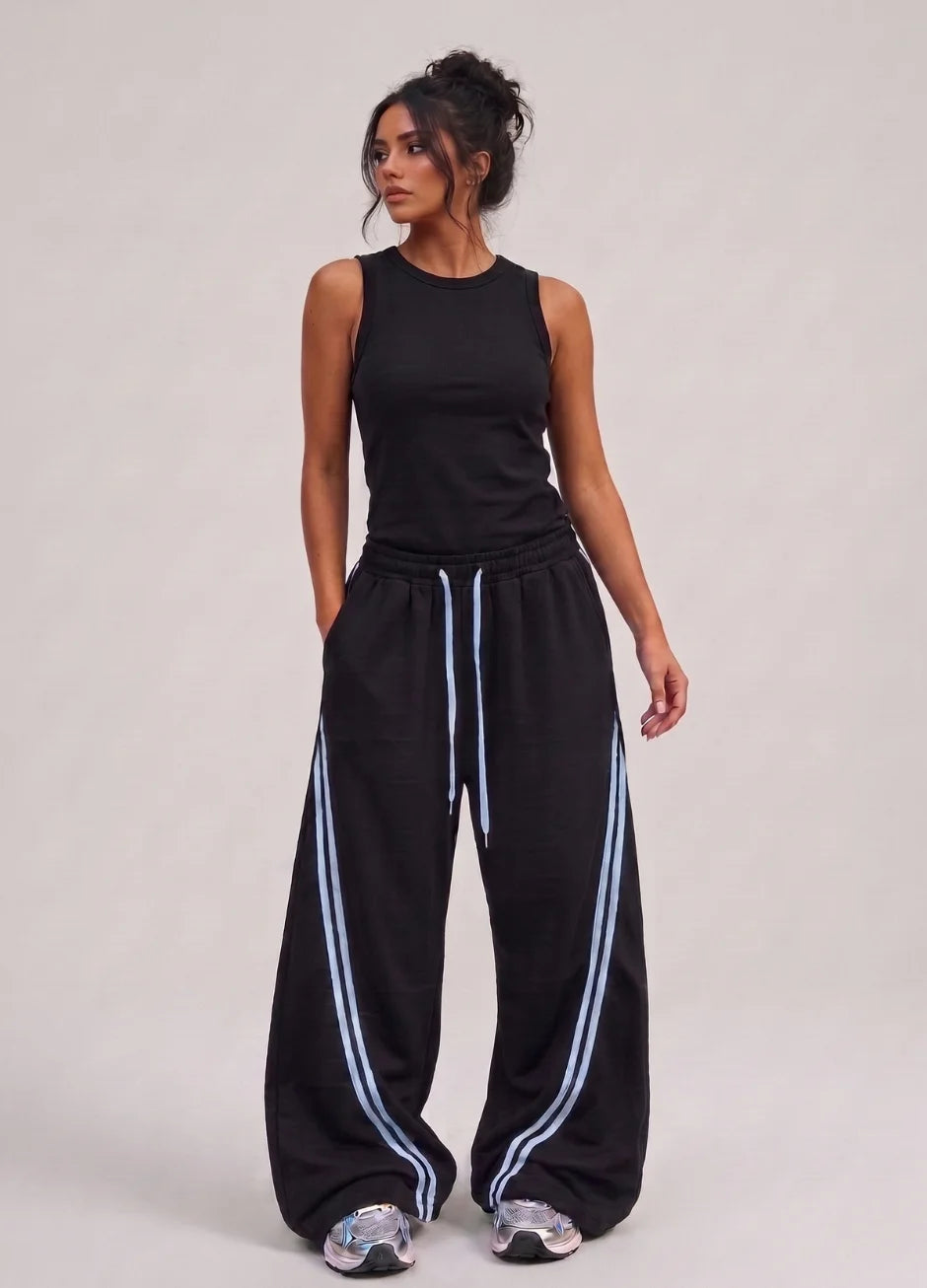 WIDE LEG CROSS STRIPE TROUSER