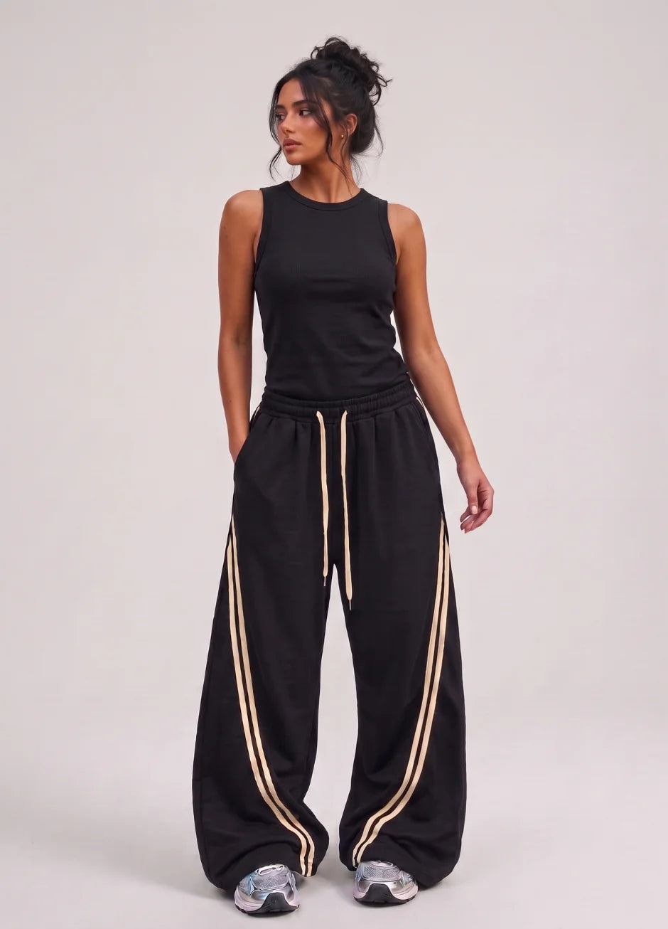 WIDE LEG CROSS STRIPE TROUSER