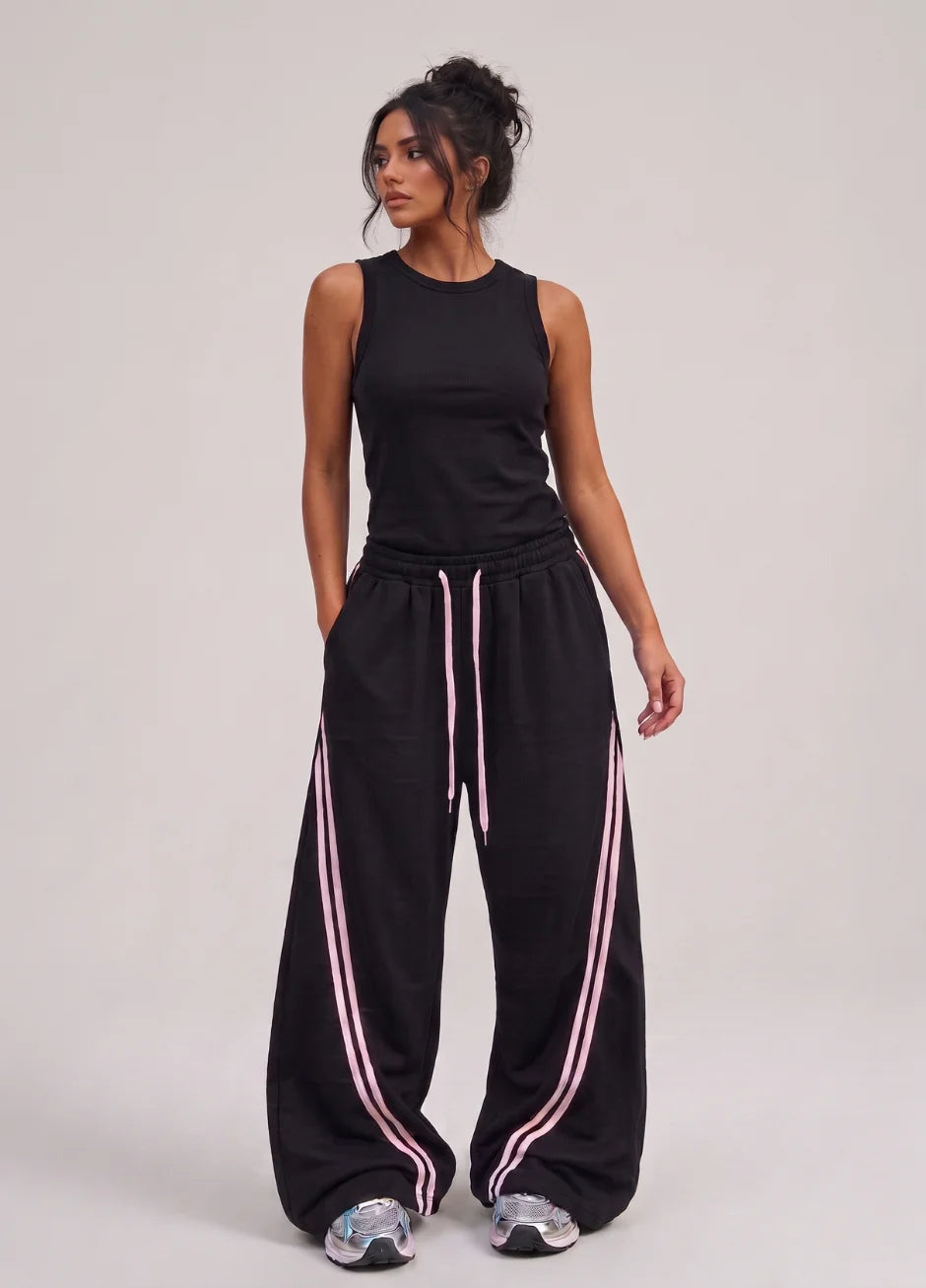 WIDE LEG CROSS STRIPE TROUSER