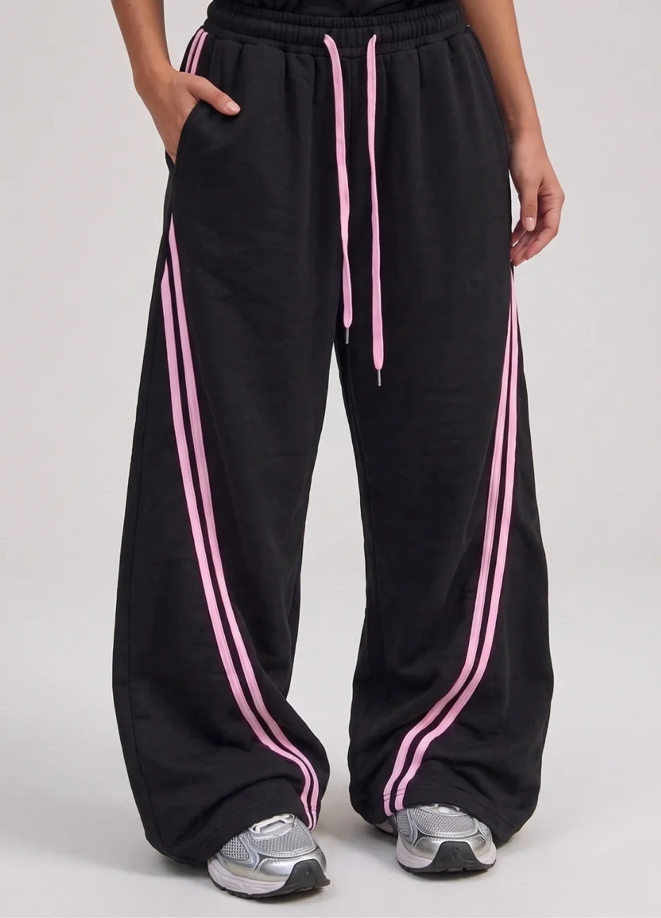 WIDE LEG CROSS STRIPE TROUSER