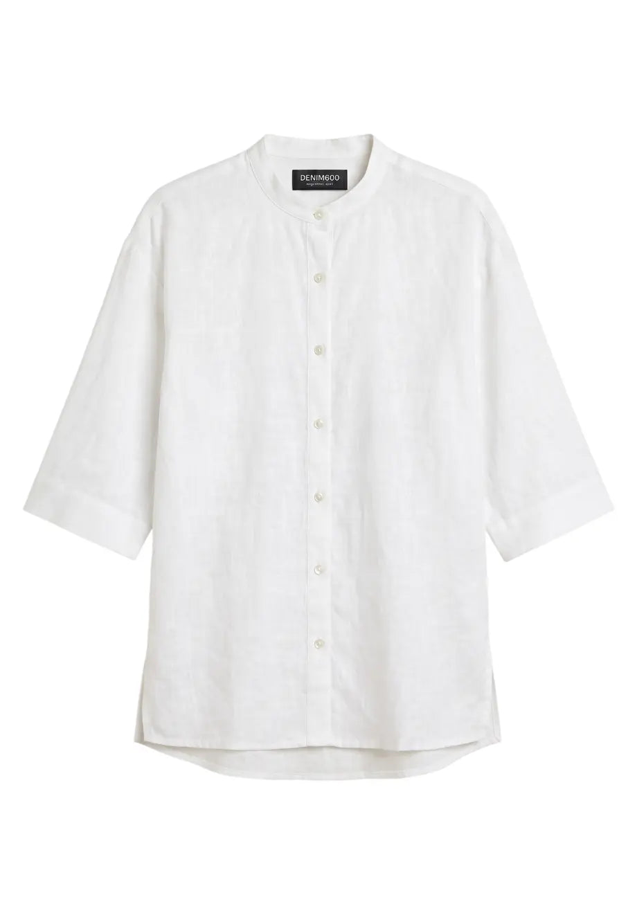 Band Collar Relaxed Fit Shirt - Off White