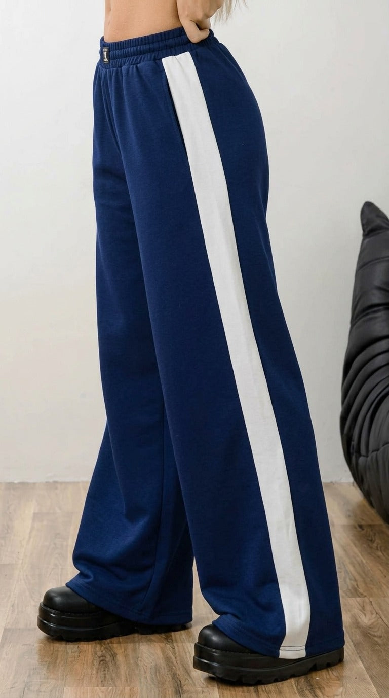D600 Side Panel Wide Leg Trouser | Navy Blue