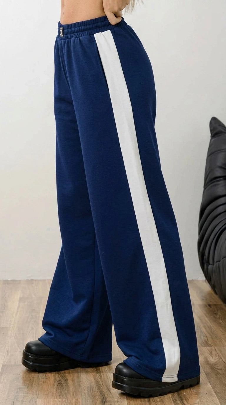 D600 Side Panel Wide Leg Trouser | Navy Blue