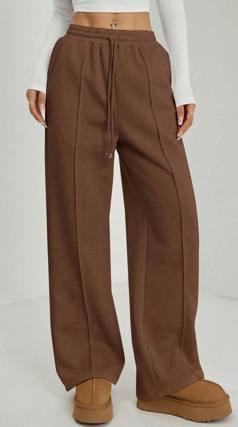 Front-Seam Wide-Leg Trouser - Brown