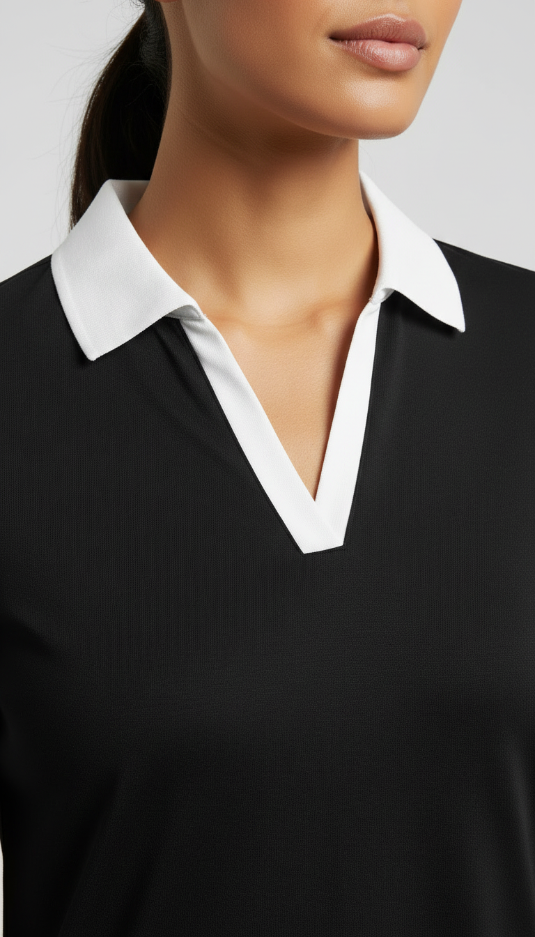 D600 Essential Contrast Collar Polo - Black