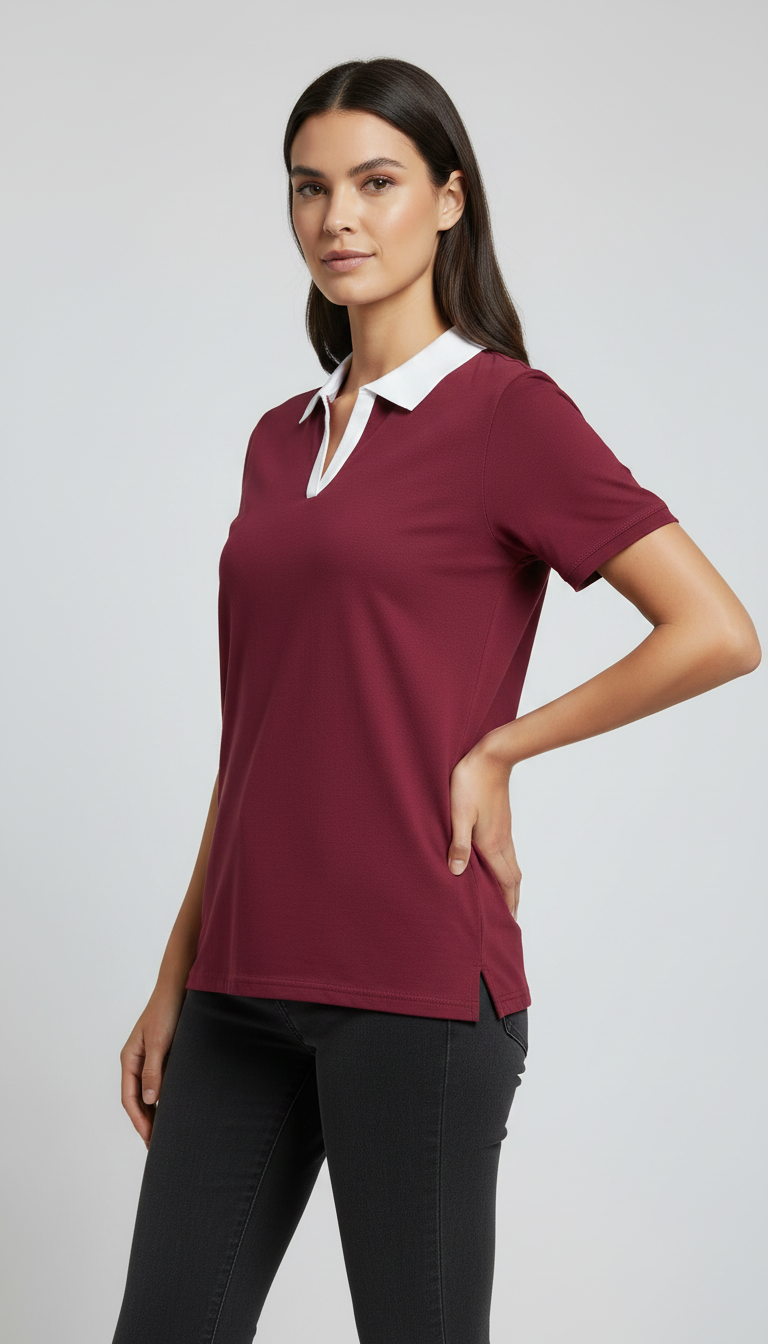 D600 Essential Contrast Collar Polo - Maroon