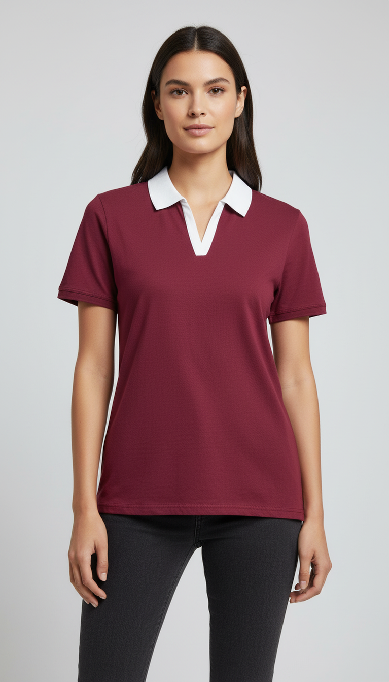 D600 Essential Contrast Collar Polo - Maroon