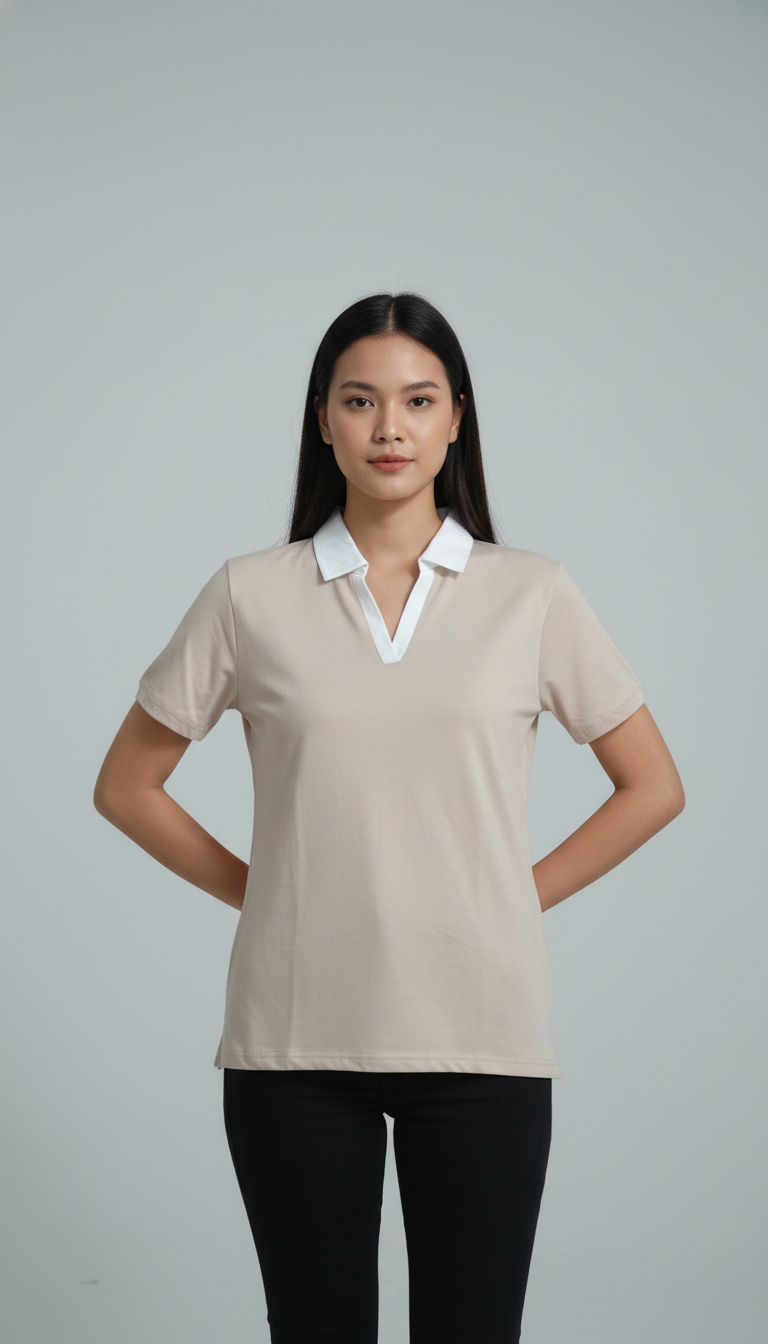 D600 Essential Contrast Collar Polo - Beige