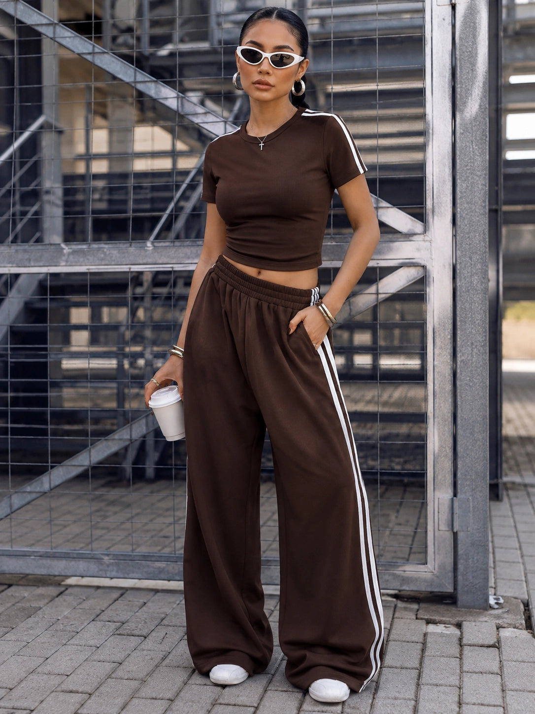 Essential Stripe Co-Ord Set | Brown