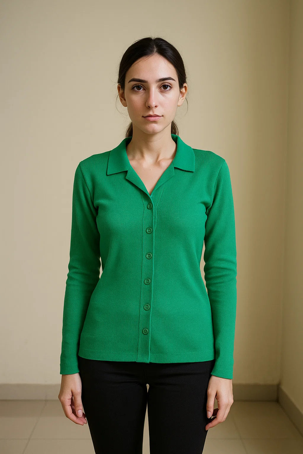 D600 Button Up Ribbed Knit Shirt