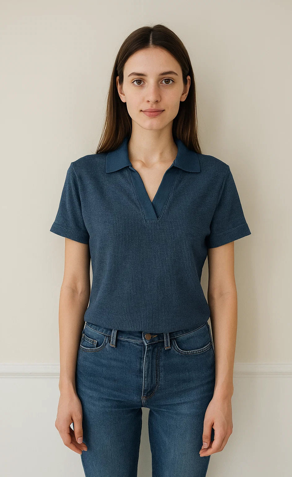 D600 Down Collar Ribbed Knit Polo - (Perfect for Summer)