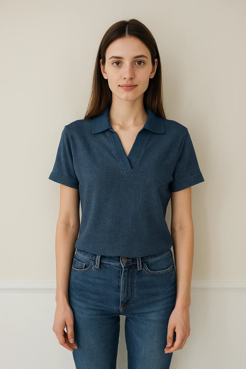 D600 Down Collar Ribbed Knit Polo - (Perfect for Summer)