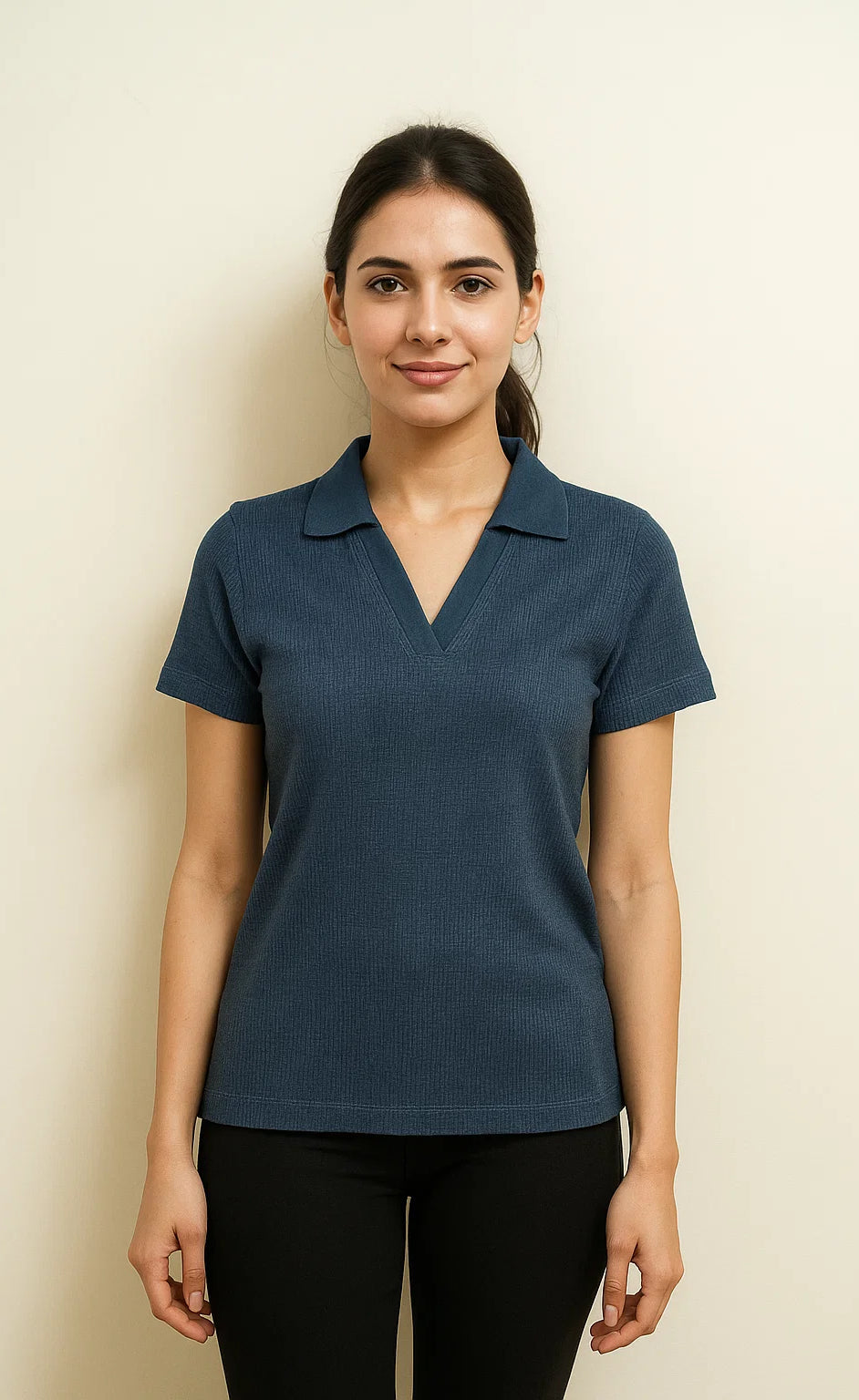 D600 Down Collar Ribbed Knit Polo - (Perfect for Summer)