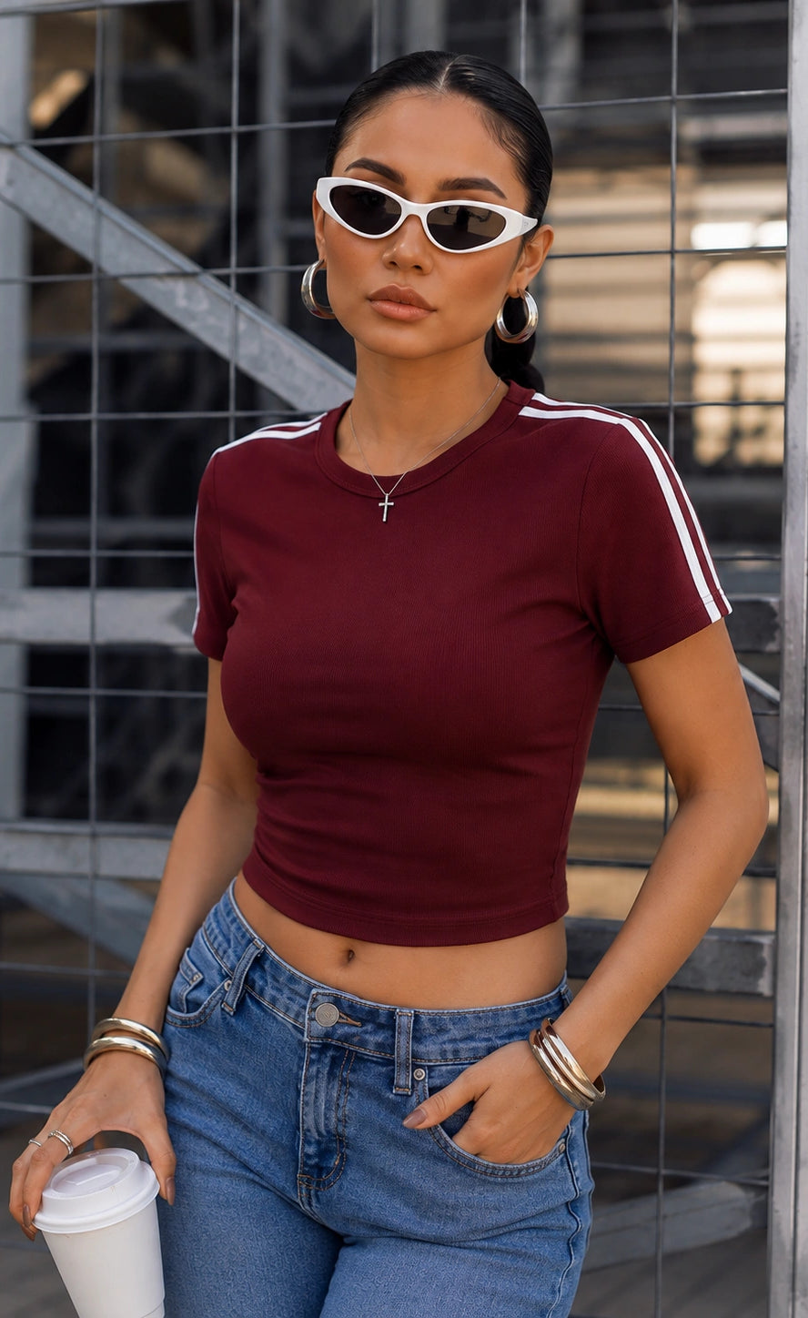 Essential Stripe Tee | Maroon
