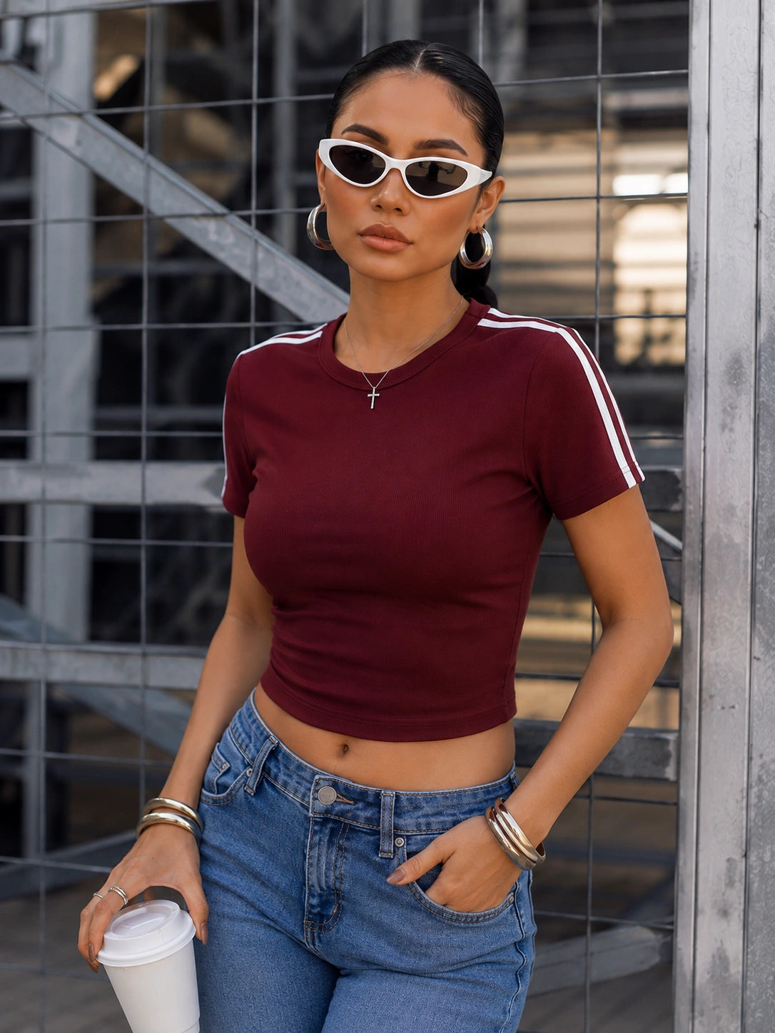 Essential Stripe Tee | Maroon